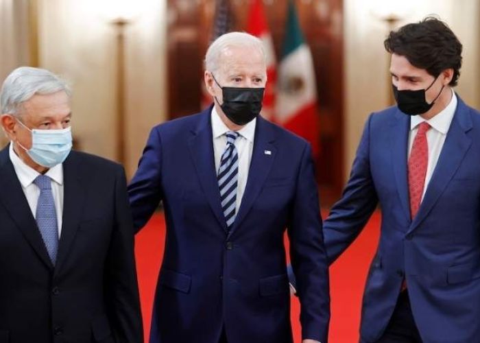 Andrés Manuel López Obrador, Joe Biden y Justin Trudeau en la reunión que se realizó el día de hoy. (Foto: Twitter)