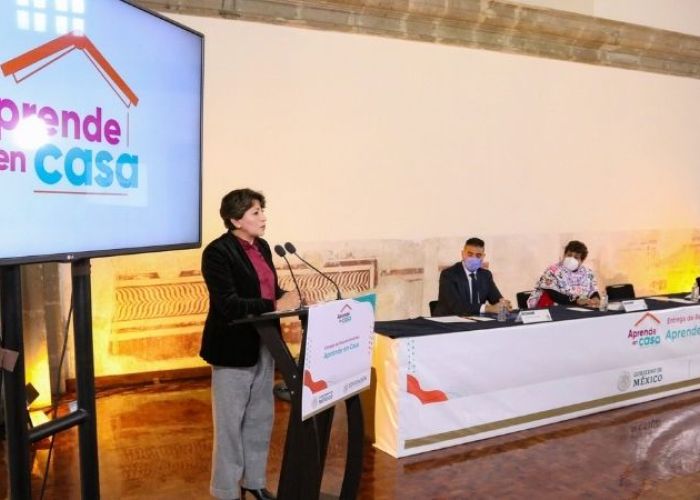  La secretaria de Educación Pública, Delfina Gómez Álvarez, señaló el éxito de la estrategia Aprende en Casa. (Foto: Gobierno de México)   