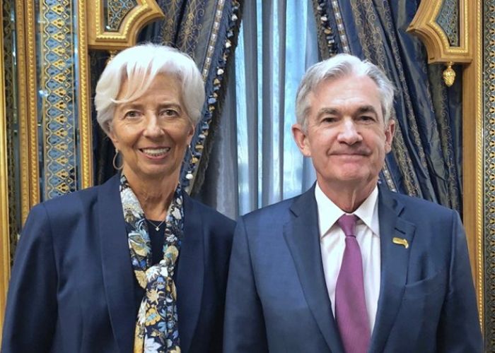 Christine Lagarde, presidenta del BCE, y Jerome Powell, presidente de la Fed en el G20 en Arabia Saudita (Foto: Facebook Christine Lagarde)
