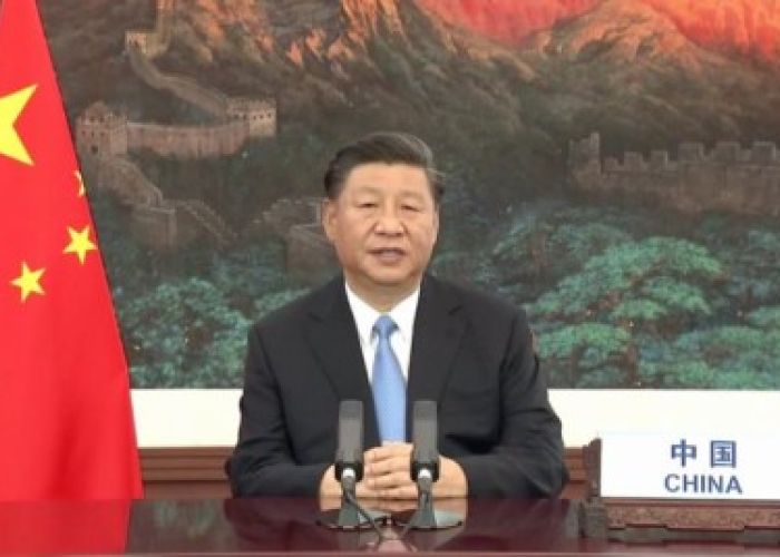 Xi Jinping, presidente chino, hablando sobre la pandemia en el 75 aniversario de la ONU el 22 septiembre (Foto: Twitter)