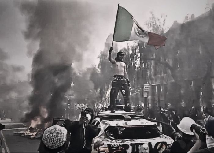 Manifestación de migrantes en Los Ángeles (Imagen: video en X)