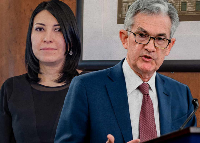 Victoria Rodríguez y Jerome Powell.