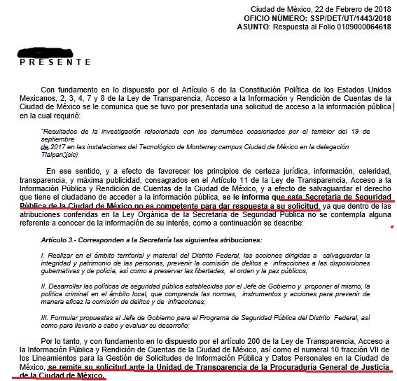 Respuesta de Seguridad Pública por caso Tec de Monterrey. 