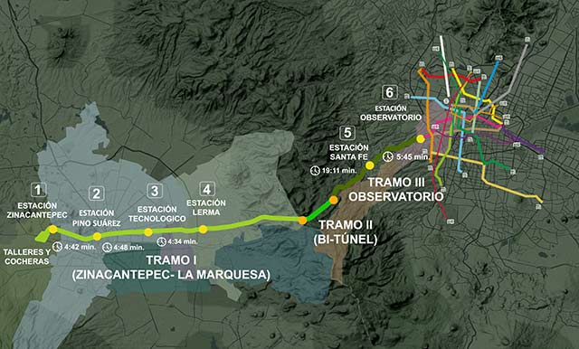 Mapa de la ruta del Tren México Toluca.