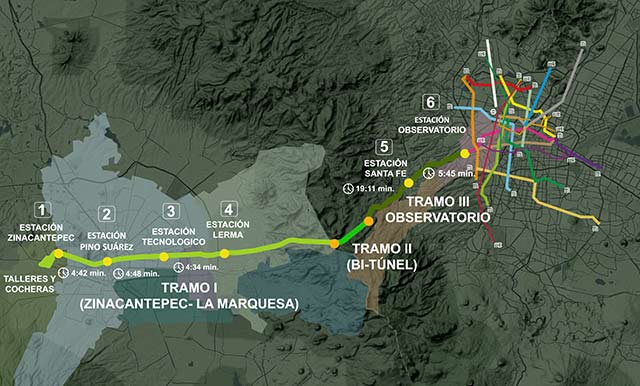 Mapa de la ruta del Tren México Toluca.