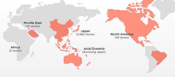 Países con presencia de tiendas Daiso