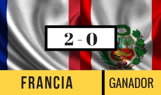 En el juego Francia contra Perú se espera un marcador de dos goles a cero en contra del equipo peruano. 