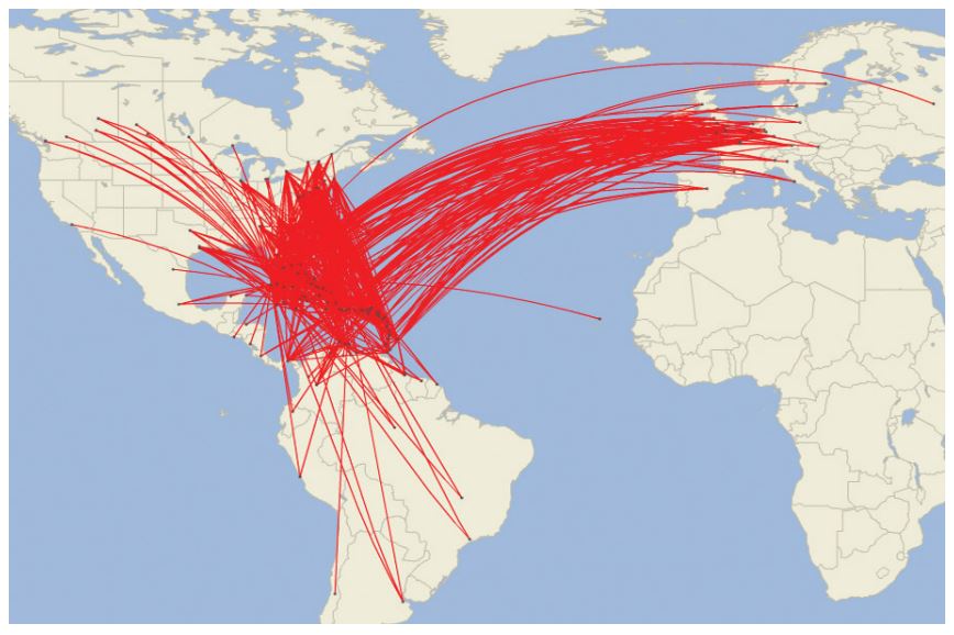 Conectividad de los aeropuertos del Caribe con el mundo.