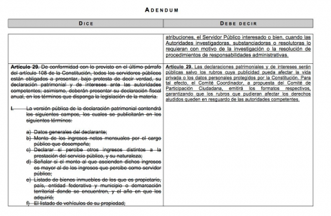 Modificaciones hechas al artículo 29 con adendum del 23 de junio.