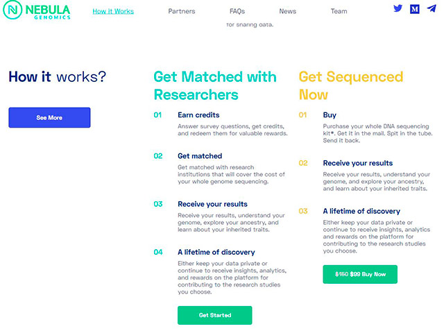 Plan de precios para secuenciación genética completa (Fuente: Nebula Genomics)